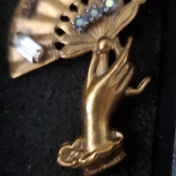 1960s BEAUTIFUL GOLD PLATE NATURAL STONES BROOCH - Picture 3 of 4